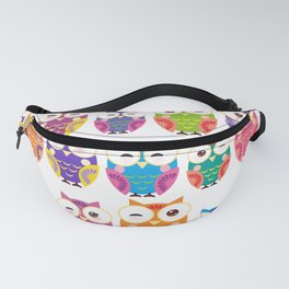 pattern - bright colorful owls on white background Fanny Pack