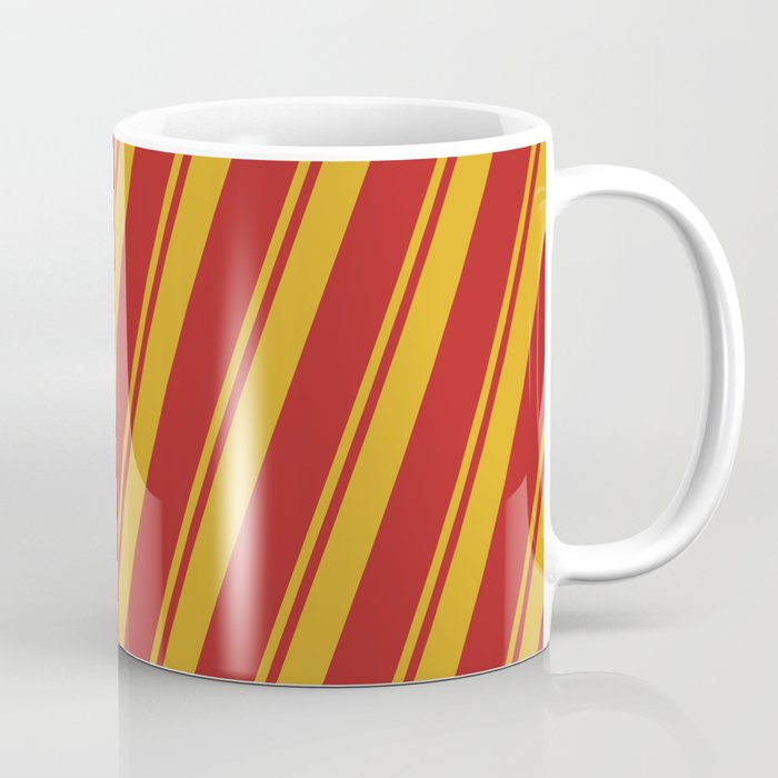 Goldenrod & Red Colored Lined Pattern Coffee Mug