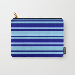 [ Thumbnail: Blue and Sky Blue Colored Stripes/Lines Pattern Carry-All Pouch ]