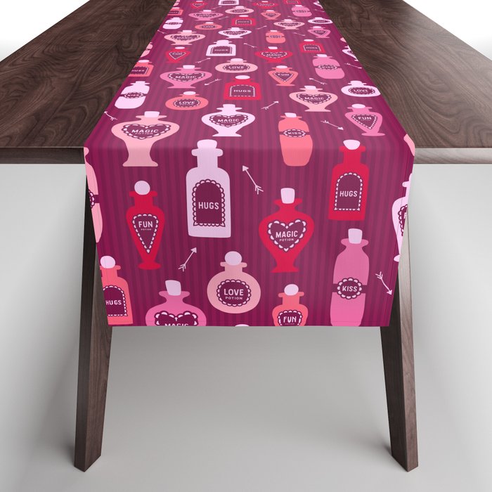Retro Valentine's magic potion bottles burgundy pattern Table Runner