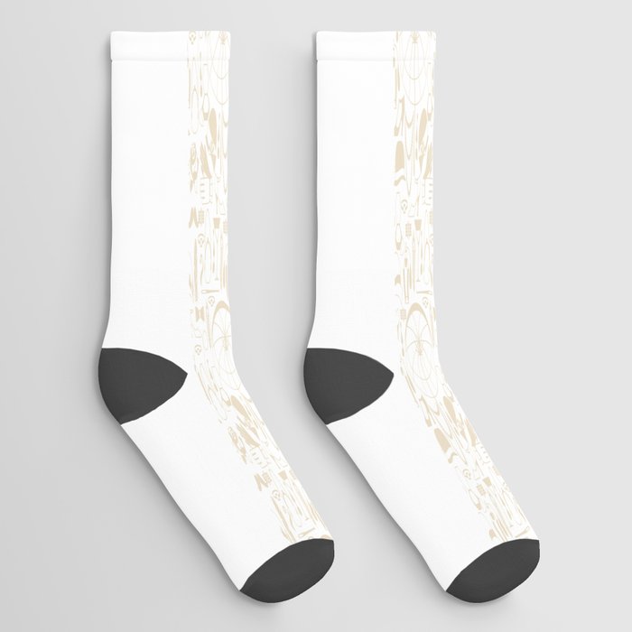 Beige Old-Fashioned 1920s Vintage Pattern on White Socks