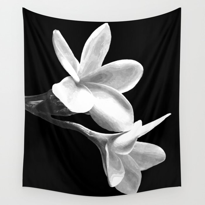White Flowers Black Background Wall Tapestry By Alemi