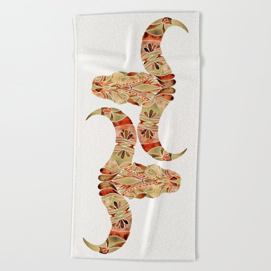 Water Buffalo Skull – Brown & Gold Beach Towel