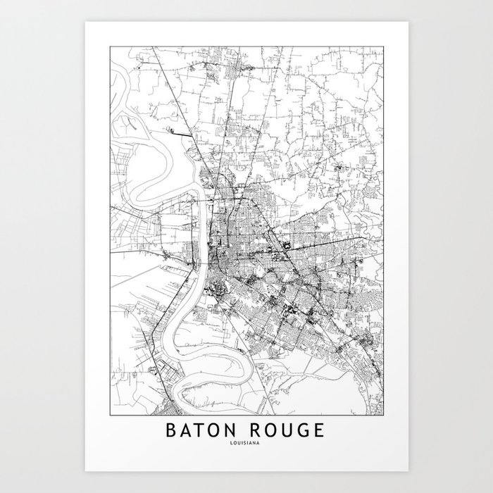Baton Rouge White Map Art Print