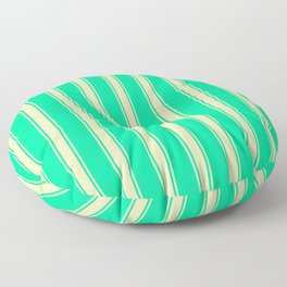 [ Thumbnail: Green & Beige Colored Lined/Striped Pattern Floor Pillow ]