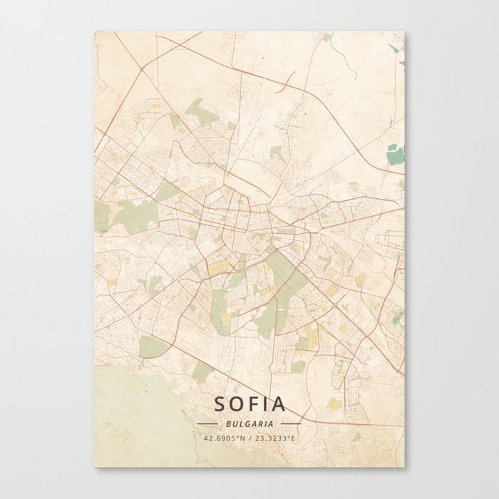 Sofia, Bulgaria - Vintage Map Canvas Print