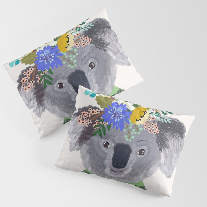 Koala with flowers on head Pillow Sham