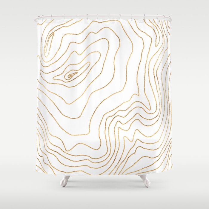 Modern Gold lines Minimalist Hand Drawn Design Shower Curtain