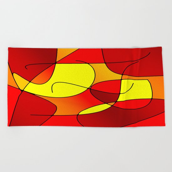 ABSTRACT CURVES #1 (Reds, Oranges & Yellows) Beach Towel