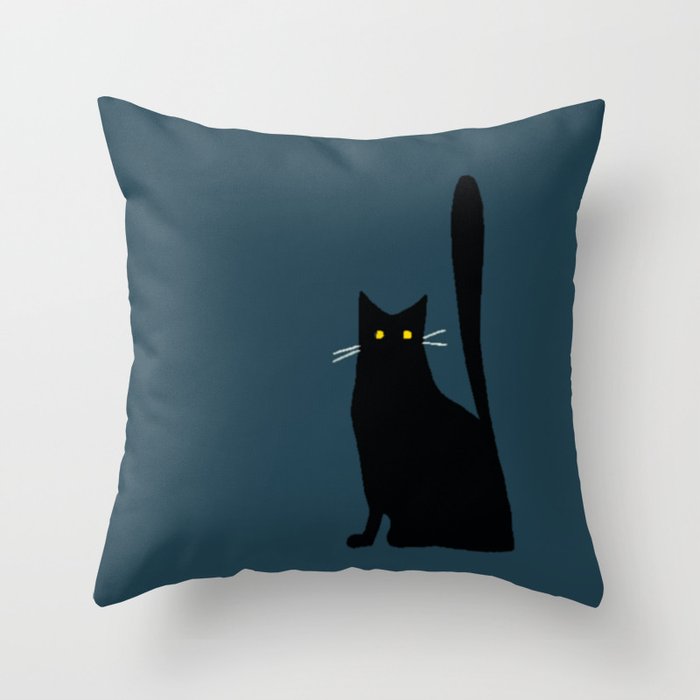 Black Cat with Tall Tail Throw Pillow