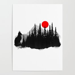 Forest Fox Poster | Tree, Psychedelic, Mimimalism, Landscape, Ink Pen, Forest, Oil, Magic, Animal, Nature 