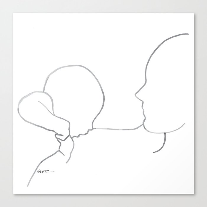 Breastfeeding Mother & Child Line Drawing Canvas Print