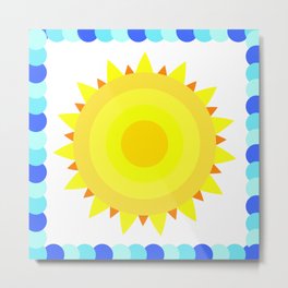 sea and sun Metal Print | Illustration, Waves, Sea, Circle, Concentric, Framed, Stilized, Yellow, Sun, Ray 