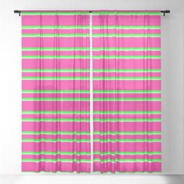 [ Thumbnail: Deep Pink, Lime & Green Colored Pattern of Stripes Sheer Curtain ]
