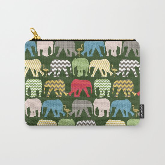 baby elephants and flamingos green Carry-All Pouch