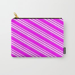 [ Thumbnail: Fuchsia and Mint Cream Colored Lined/Striped Pattern Carry-All Pouch ]
