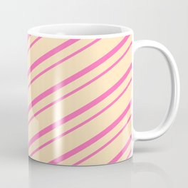 [ Thumbnail: Hot Pink & Beige Colored Lines/Stripes Pattern Coffee Mug ]