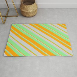 [ Thumbnail: Light Green, Orange & Light Grey Colored Lined/Striped Pattern Rug ]