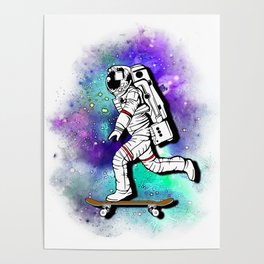 Space Skating Astronaut Skateboard Skater tee t-shirt Poster