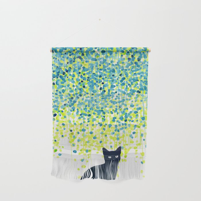 Cat in the garden under willow tree Wall Hanging