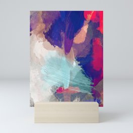 abstract splatter brush stroke painting texture background in blue pink purple Mini Art Print