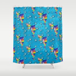 Colorful Shark with Bubbles on a Light Blue Background Shower Curtain