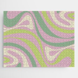 New Groove Retro Swirls in Soft Pastel Lavender Pink Lime Green Jigsaw Puzzle