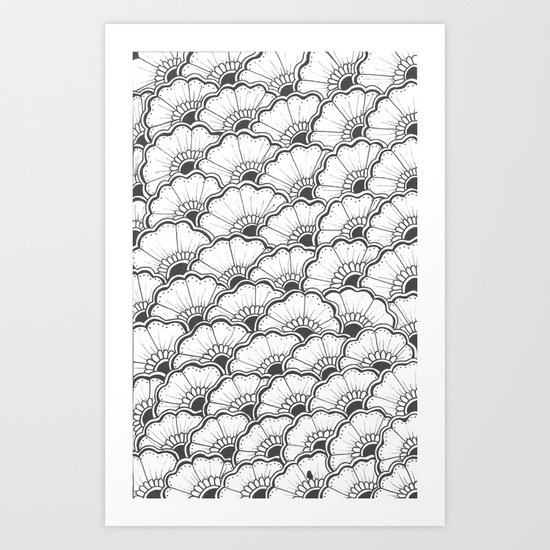 hand-Drawn Summer Flowers: Gray Art Print