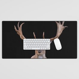 Big Reindeer Head - black background Desk Mat
