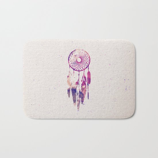 Girly Pink Purple Dream Catcher Watercolor Paint Bath Mat