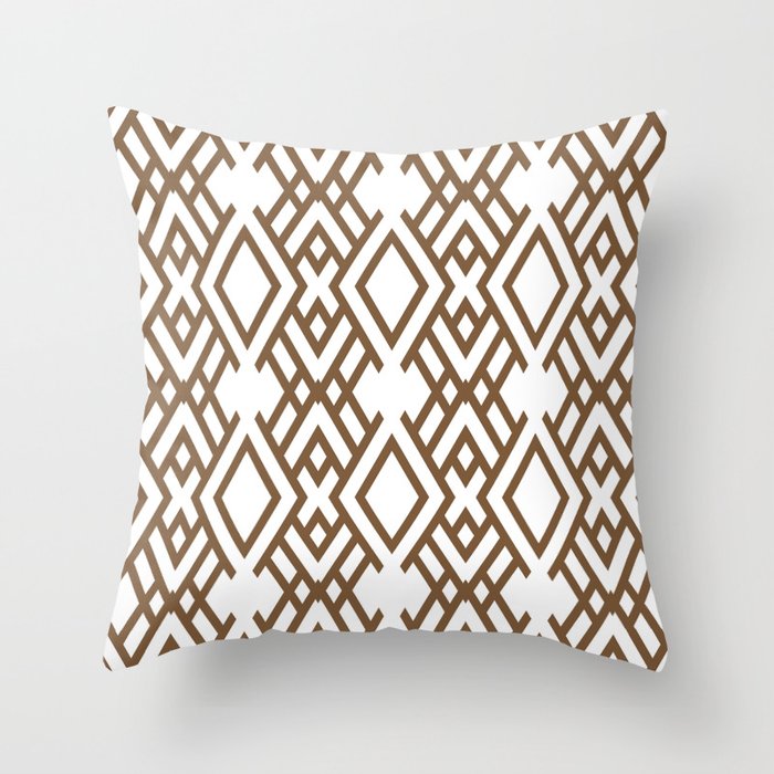 Brown and White Ornamental Art Deco Pattern - Sherwin Williams 2022 Color Uber Umber SW 9107 Throw Pillow