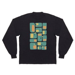 Mid Century Funky Squares and Stars in Teal, Orange and Yellow Long Sleeve T-shirt