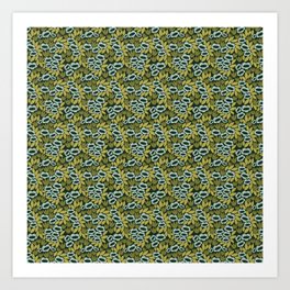 Ditsy Floral Pattern Lime Green and Blue Art Print