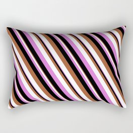 [ Thumbnail: Sienna, White, Orchid & Black Colored Striped Pattern Rectangular Pillow ]
