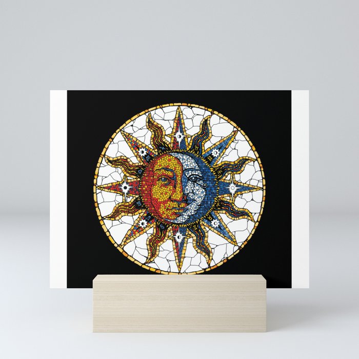 Celestial Mosaic Sun and Moon COASTER Mini Art Print