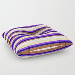 [ Thumbnail: Eyecatching Tan, Purple, Blue, Sienna & White Colored Lines/Stripes Pattern Floor Pillow ]