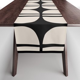 Mid Century Modern Geometric Pattern 157 Mid Mod Black and Linen White Table Runner