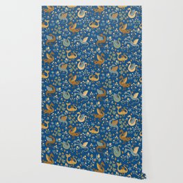 Dragons and Flowers on Classic Blue Wallpaper