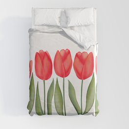 Red Spring Tulips Watercolor Flowers Duvet Cover | Summer, Watercolour, Spring, Flowers, Bloom, Handpainted, Red, Tulips, Vintage, Tulip 