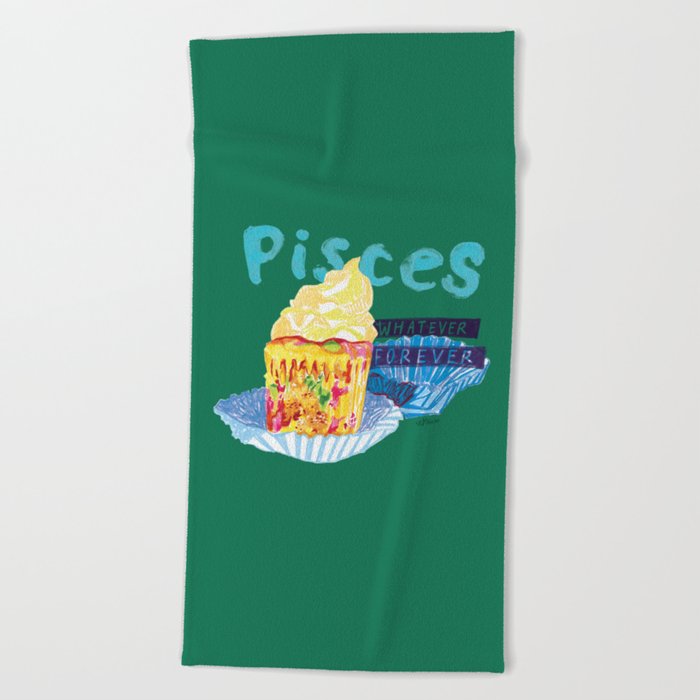 Pisces Chill Vibes in Chive Green | Zodiac Series  Beach Towel