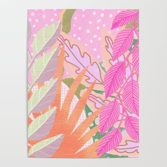 Modern Jungle Plants - Pink Green Purple Poster