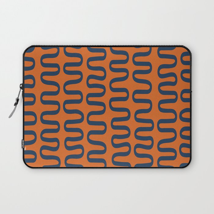 Abstract Shapes 267 in Navy Blue and Orange (Snake Pattern Abstraction) Laptop Sleeve