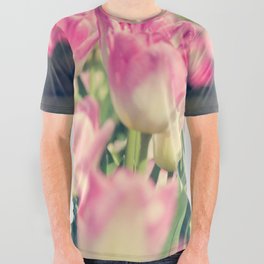 Blooming pink and yellow tulips.  All Over Graphic Tee