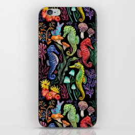 Undersea seahorses，mushrooms and corals- black iPhone Skin