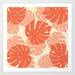 Monstera Leaf pattern peach Art Print