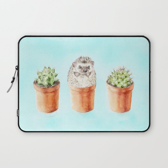 Hedgehog Watercolor Cactus Terra Cotta Pots Laptop Sleeve