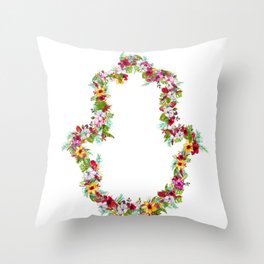 Jewish Hamsa Amulet with Watercolor Tropical Flowers Throw Pillow