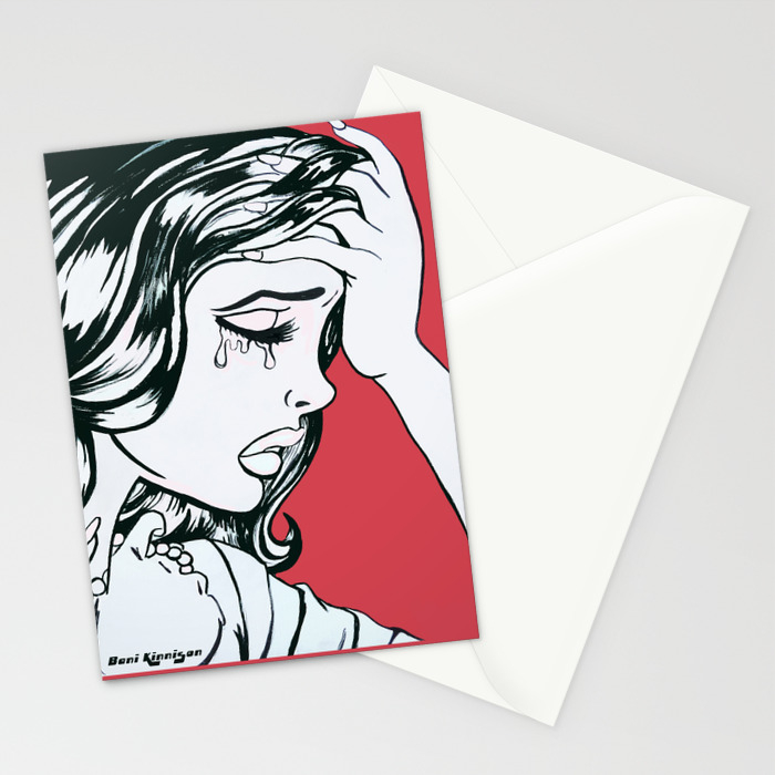 Crying Red Vintage Comic Book Painting Stationery Cards By