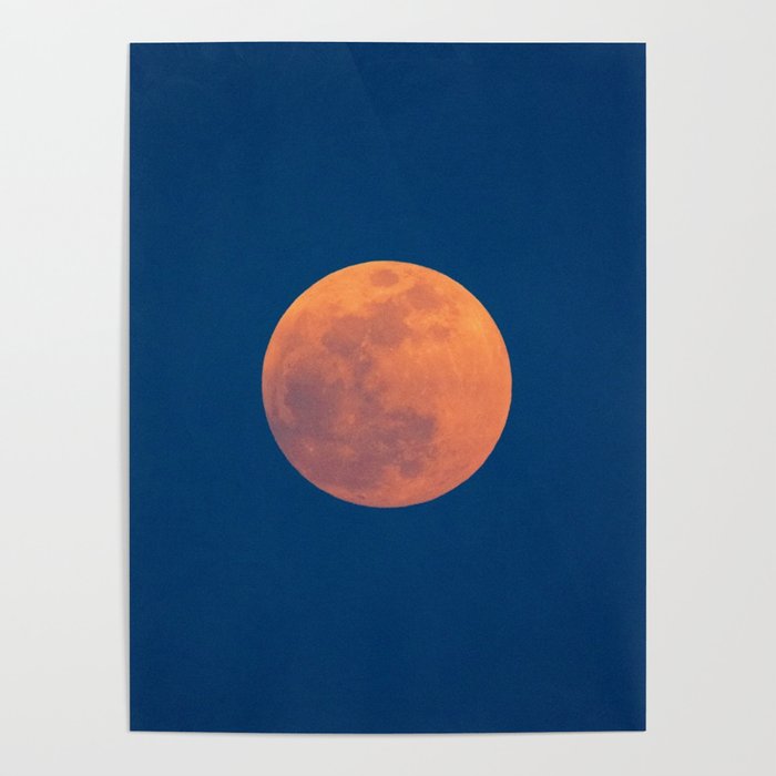 Red Moon, Moon, Blue Sky And Orange Poster