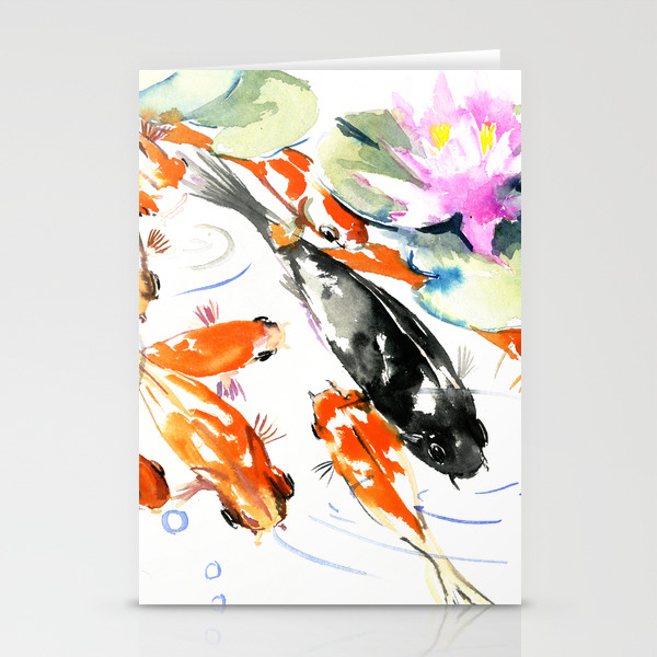 Nine Koi Fish 9 Koi Feng Shui Artwork Asian Watercolor Ink